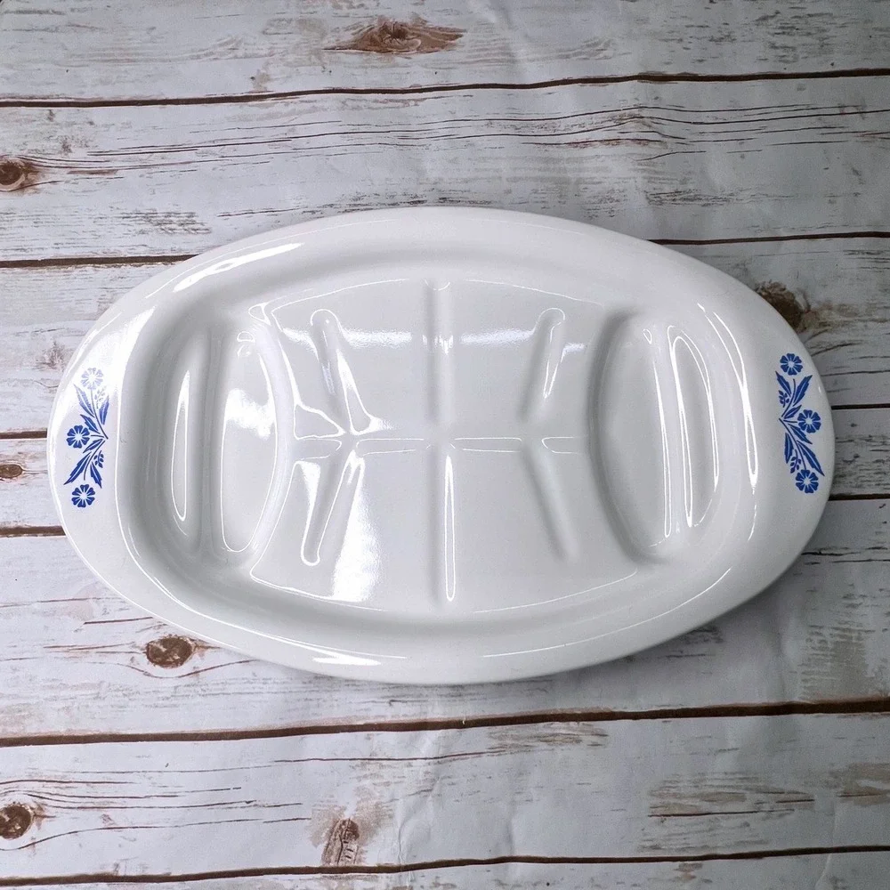 Corning Ware P-19 Platter White Blue Cornflower Tree and Well 16 inch